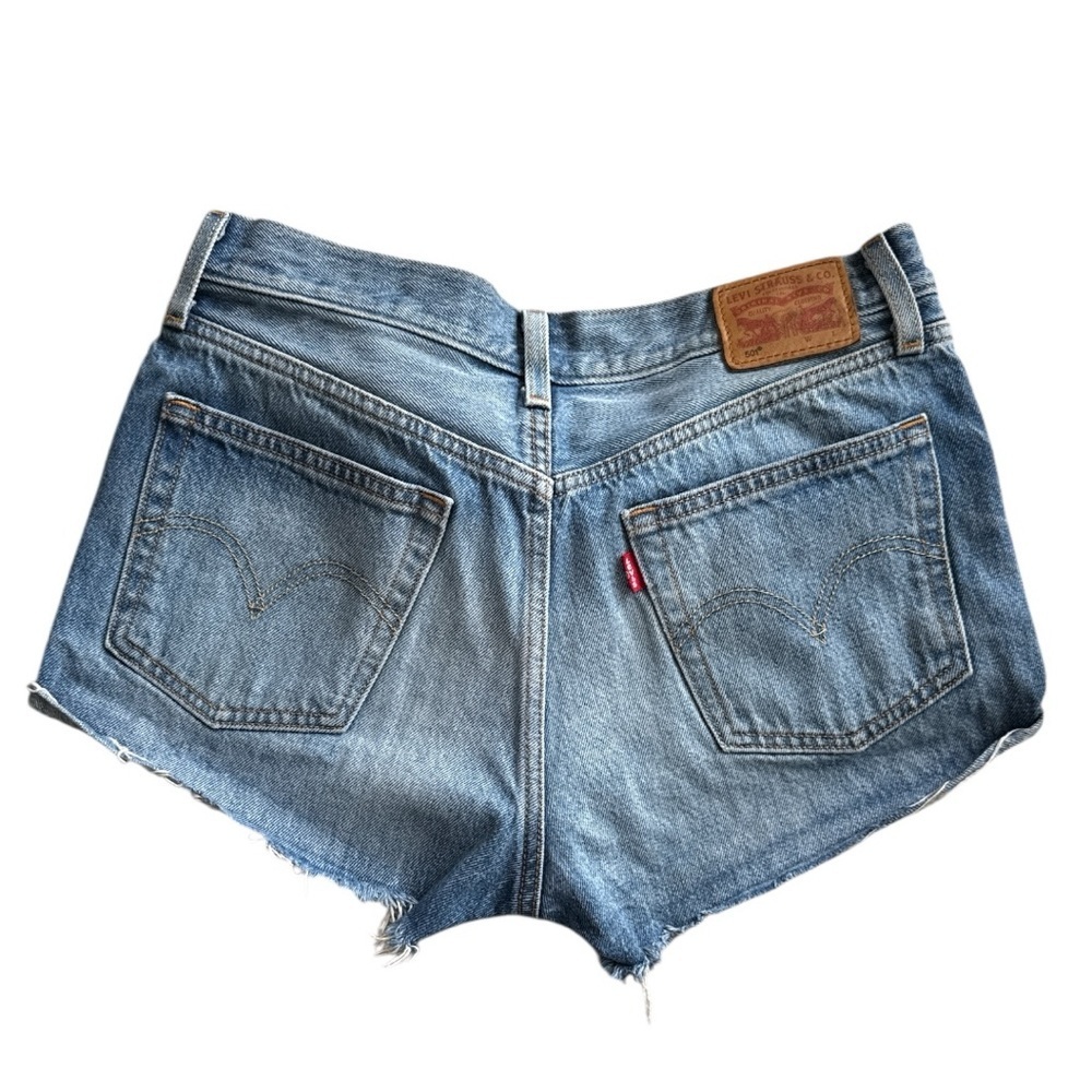 Levi's Blue Washed Denim Cutoff Shorts with Leather Patch